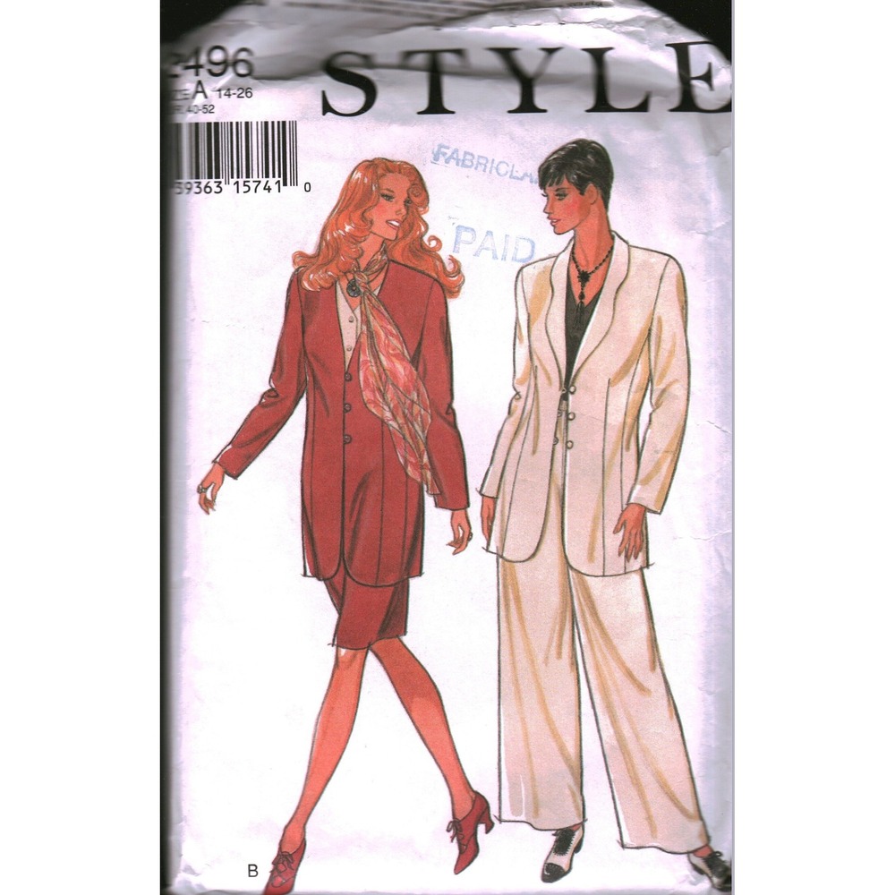 Style 2496 Sewing Pattern Womens Jacket Skirt Trousers Size 14-20 cut Vintage